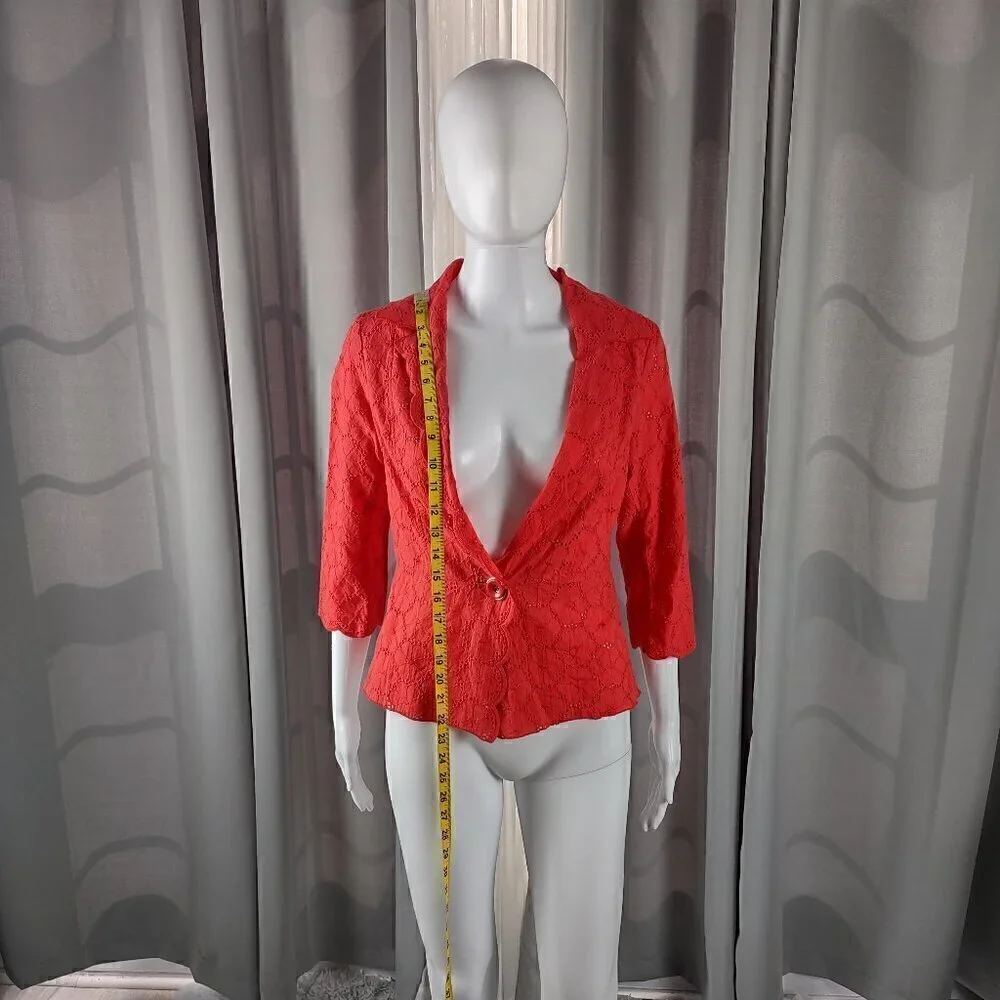 Leslie Stuart Women's 100% Cotton Coral Eyelet Floral Cotton Scallop Jacket Sz 6 - Picture 5 of 12